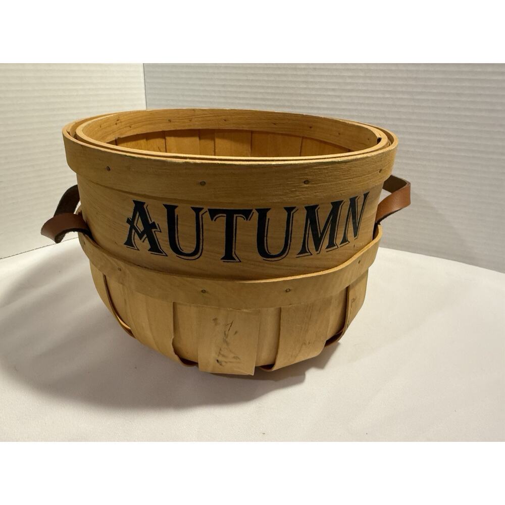Farmhouse Autumn Wood Basket Leather Handles, Fall, Apple Container Organization